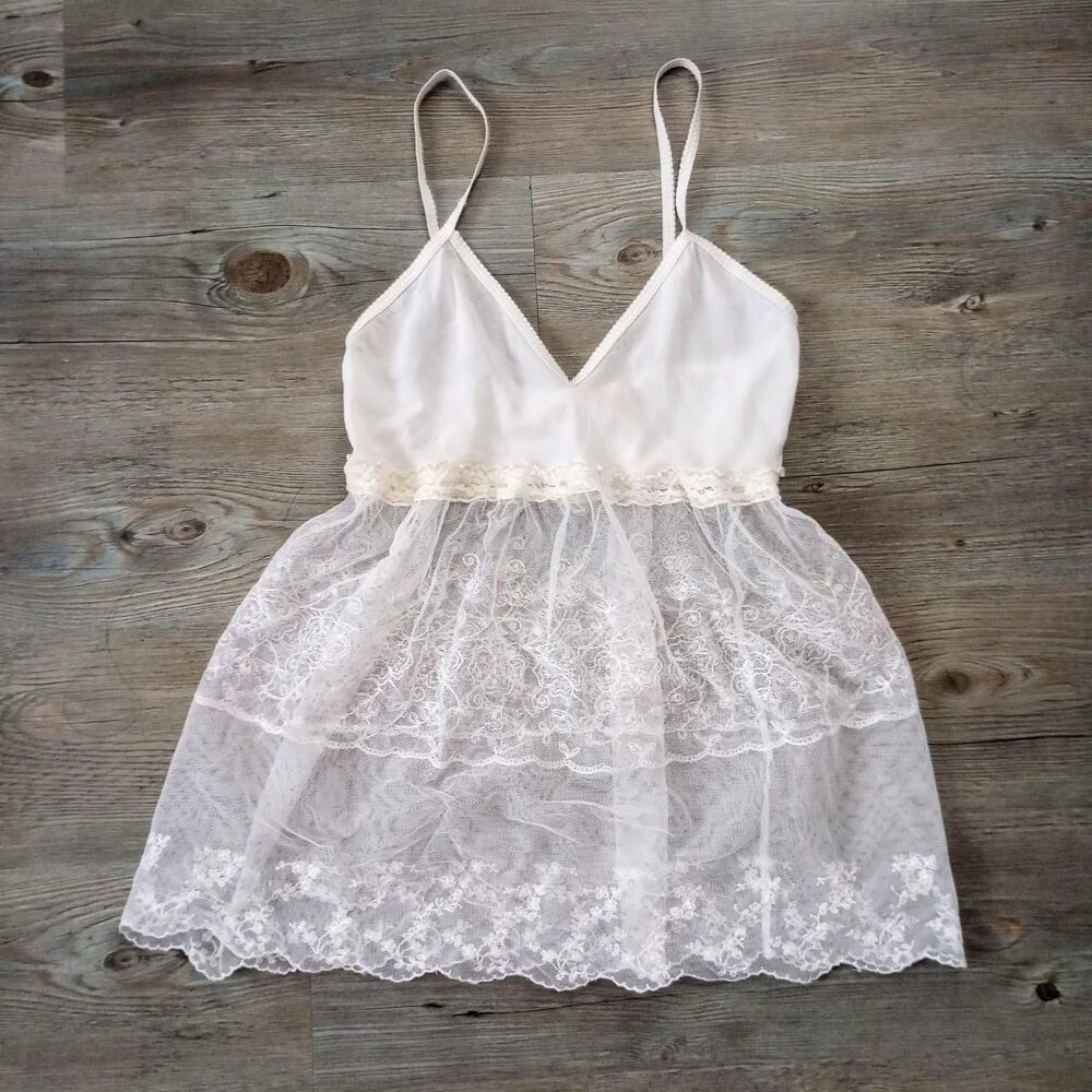 Vintage 80s Sheer Floral Babydoll Angelic Cami